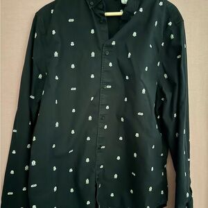H&M Star Wars Black Button-Up Shirt with Storm Trooper White Print, Medium.